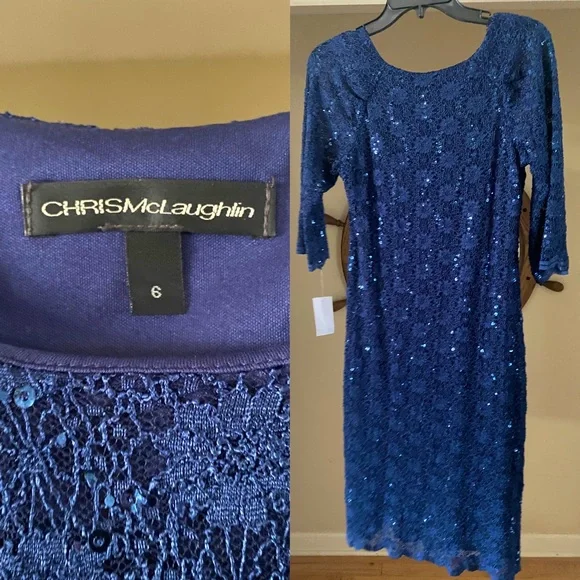 Chris Mclaughlin Dresses | Lace, Sequined, Blue Cocktail Dress | Color: Blue | Size: 6 | Diddin817's Closet Chris Mclaughlin Dresses | Lace, Sequined, Blue Cocktail Dress | Color: Blue | Size: 6 | Diddin817's Closet